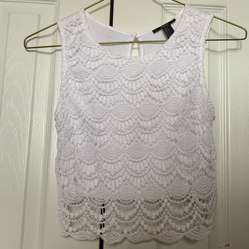 Cropped White Lace Tank Top
